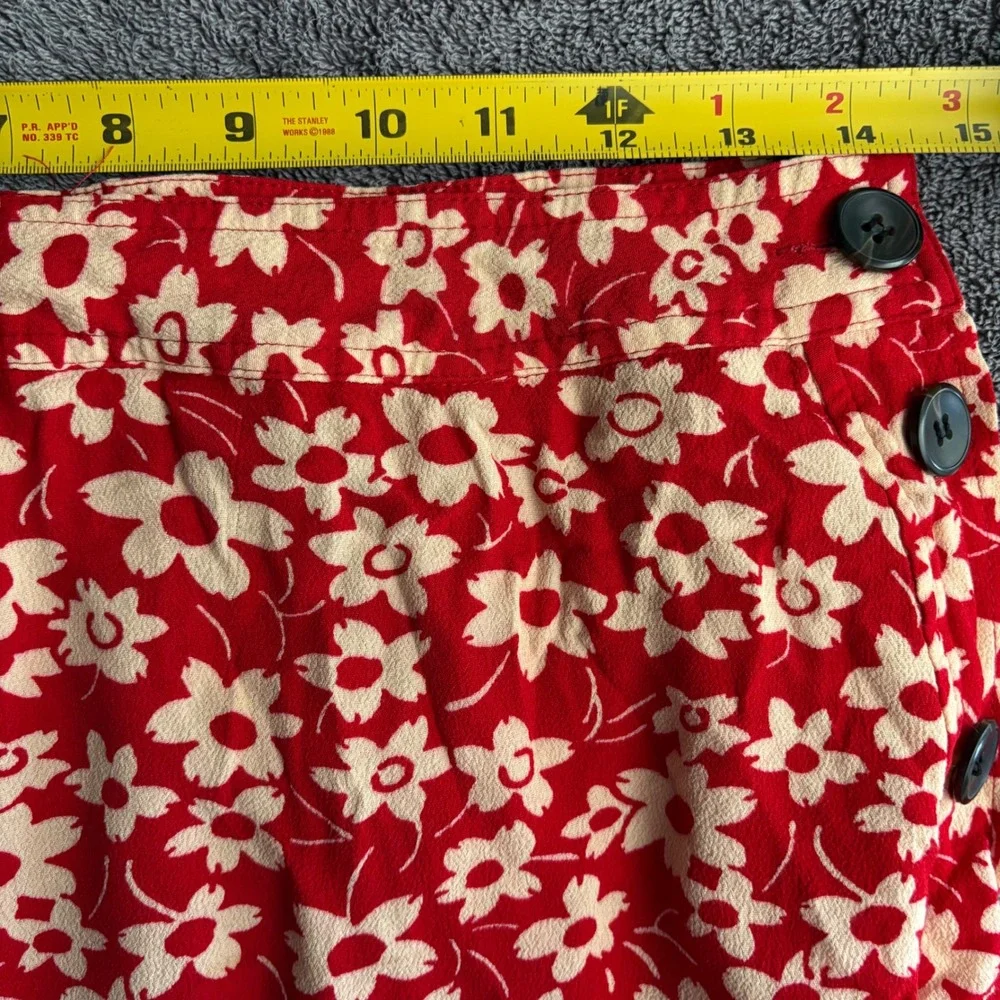 Madewell Side Button Midi Skirt 2 Red Floral Full Bloom Viscose Crepe